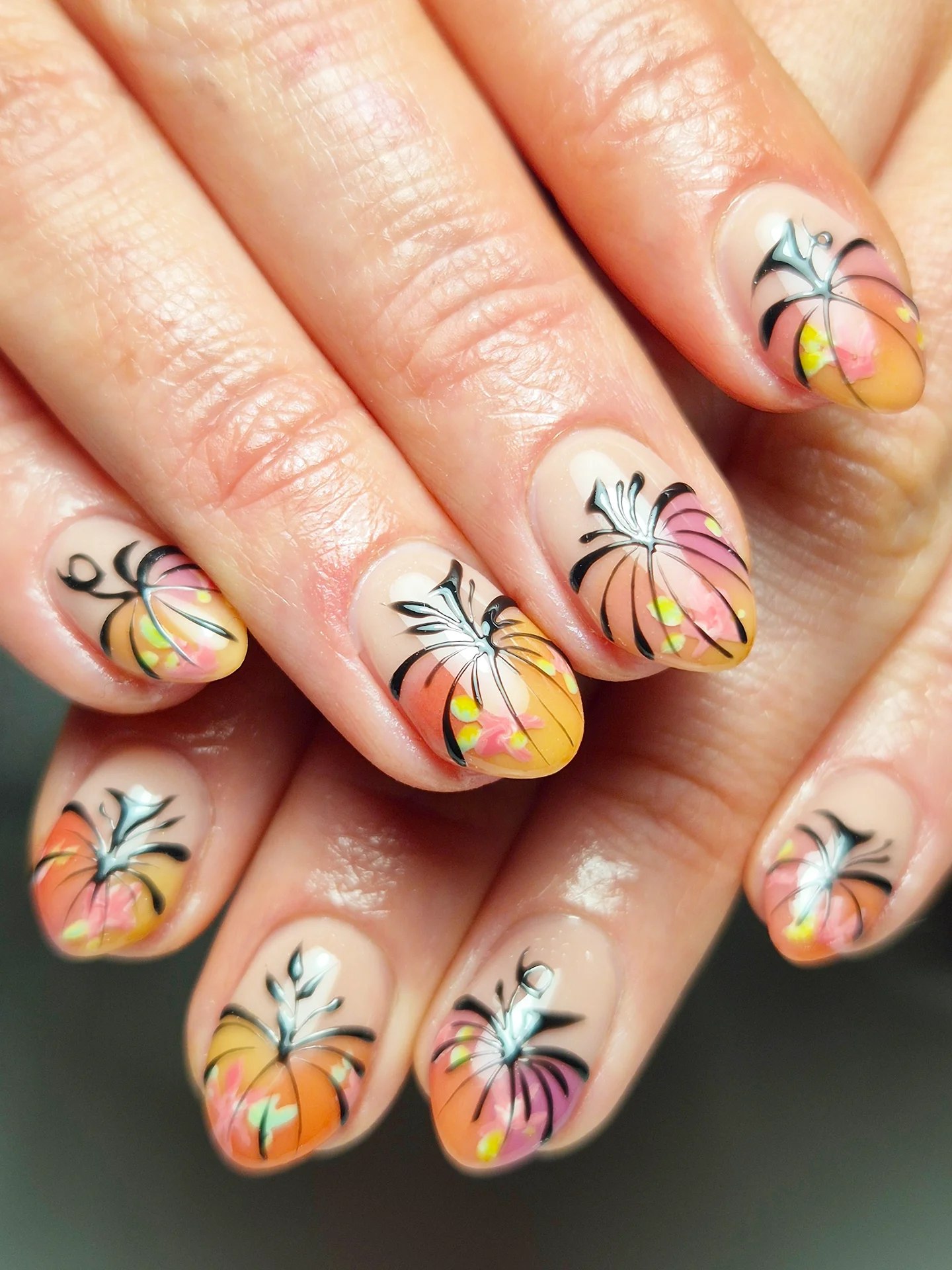 Autumn Pumpkin Patch Ombre Almond Nails