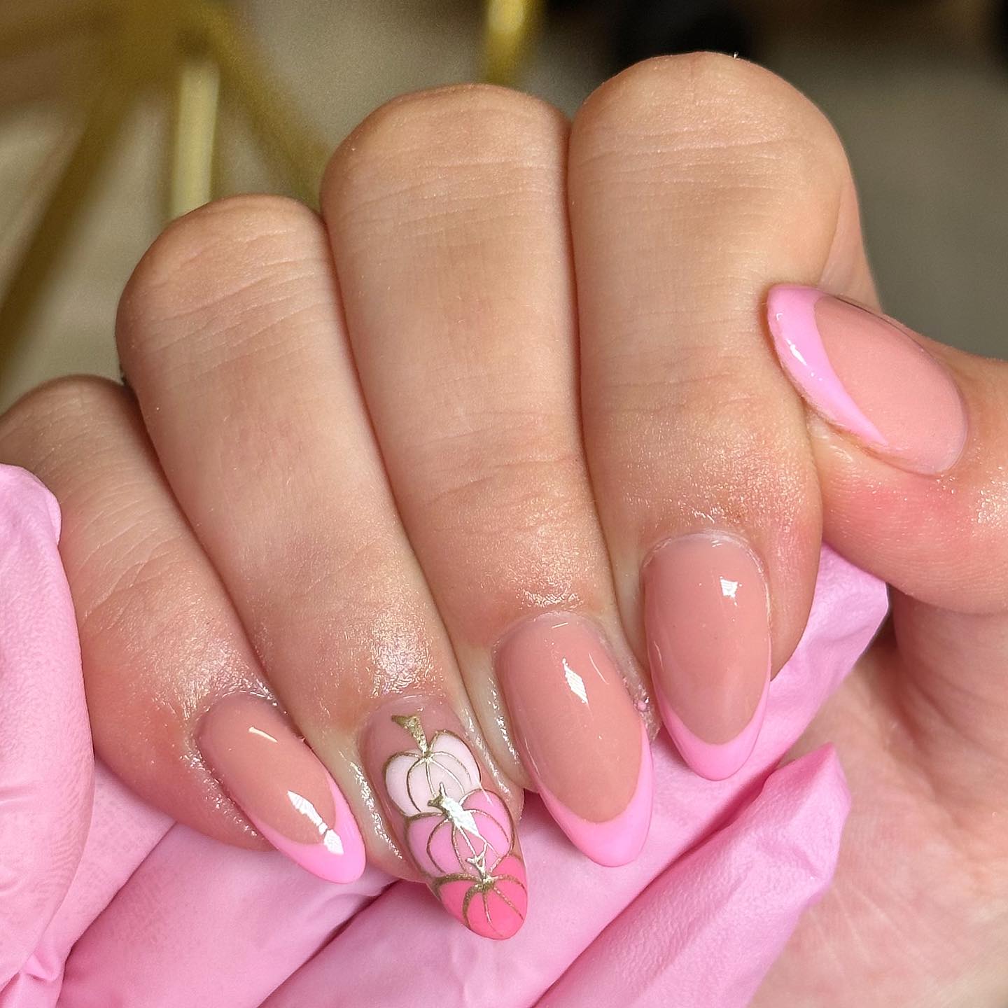 Pink French Tip Pumpkin Patch Nails