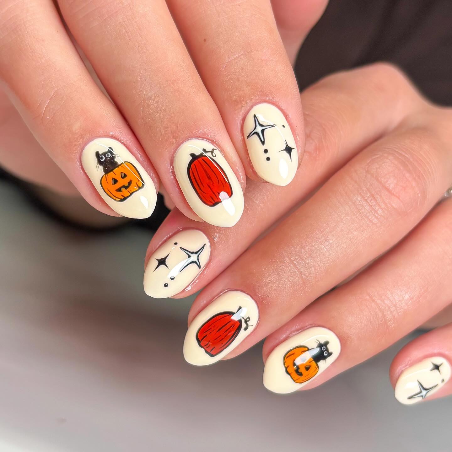 Cute Black Cat Pumpkin Halloween Oval Nails