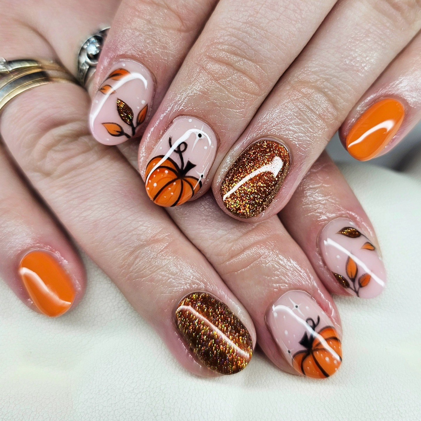 Pumpkin Patch Glitter Oval Nails