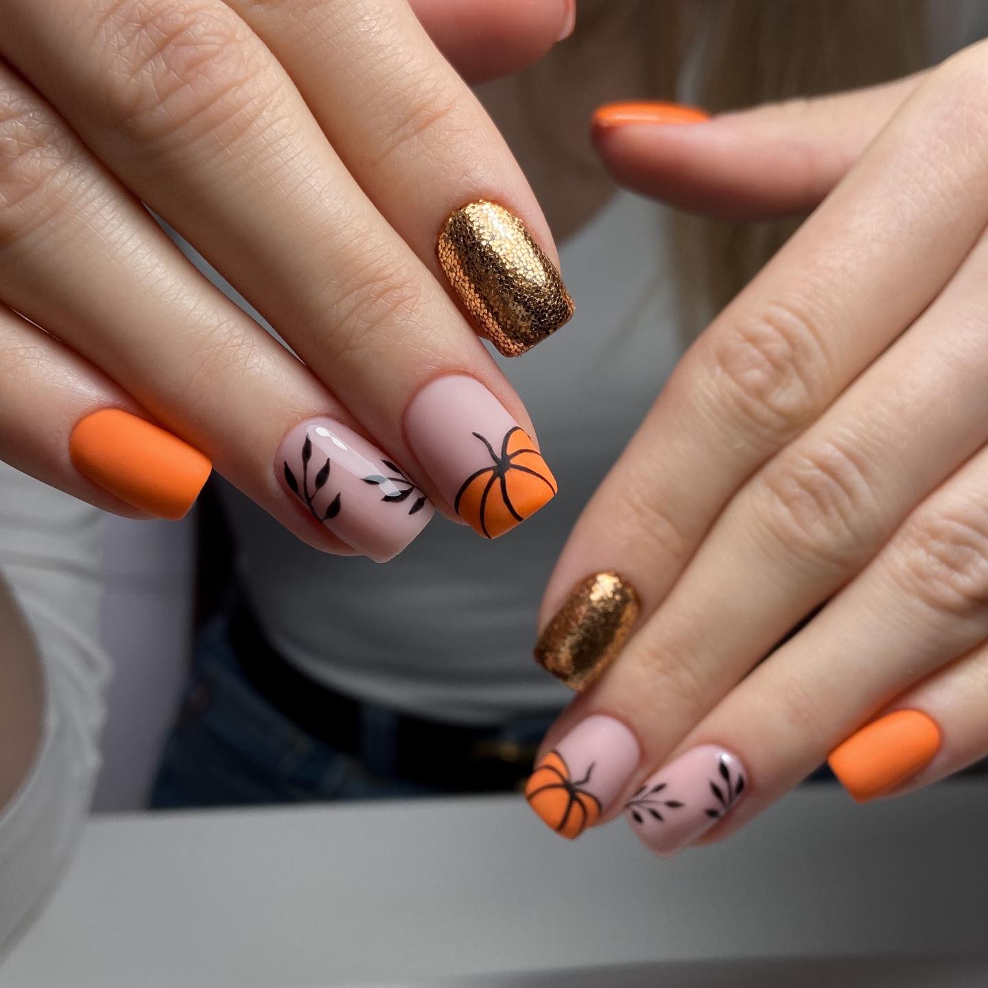 Matte Orange Pumpkin Fall Nail Art