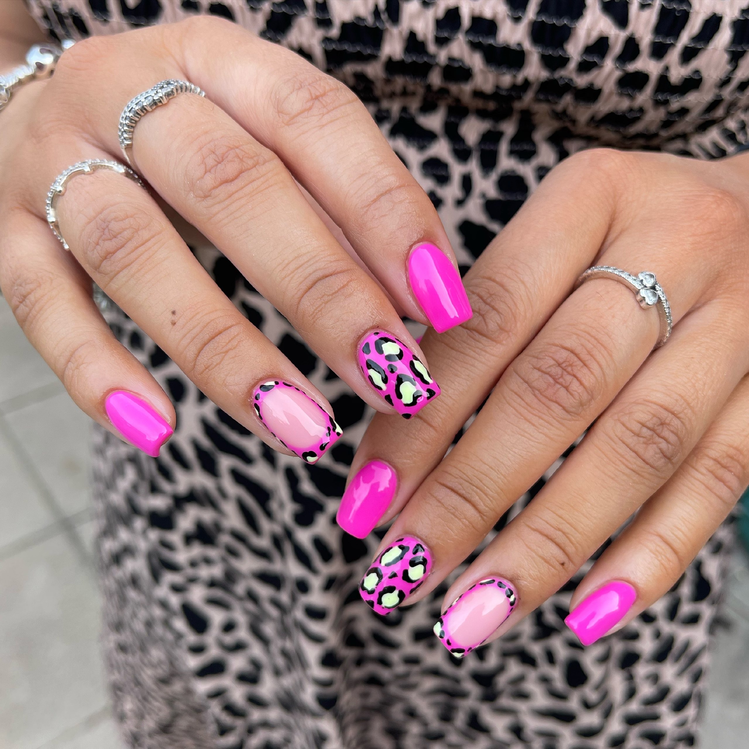 Hot Pink Leopard Print French Tips