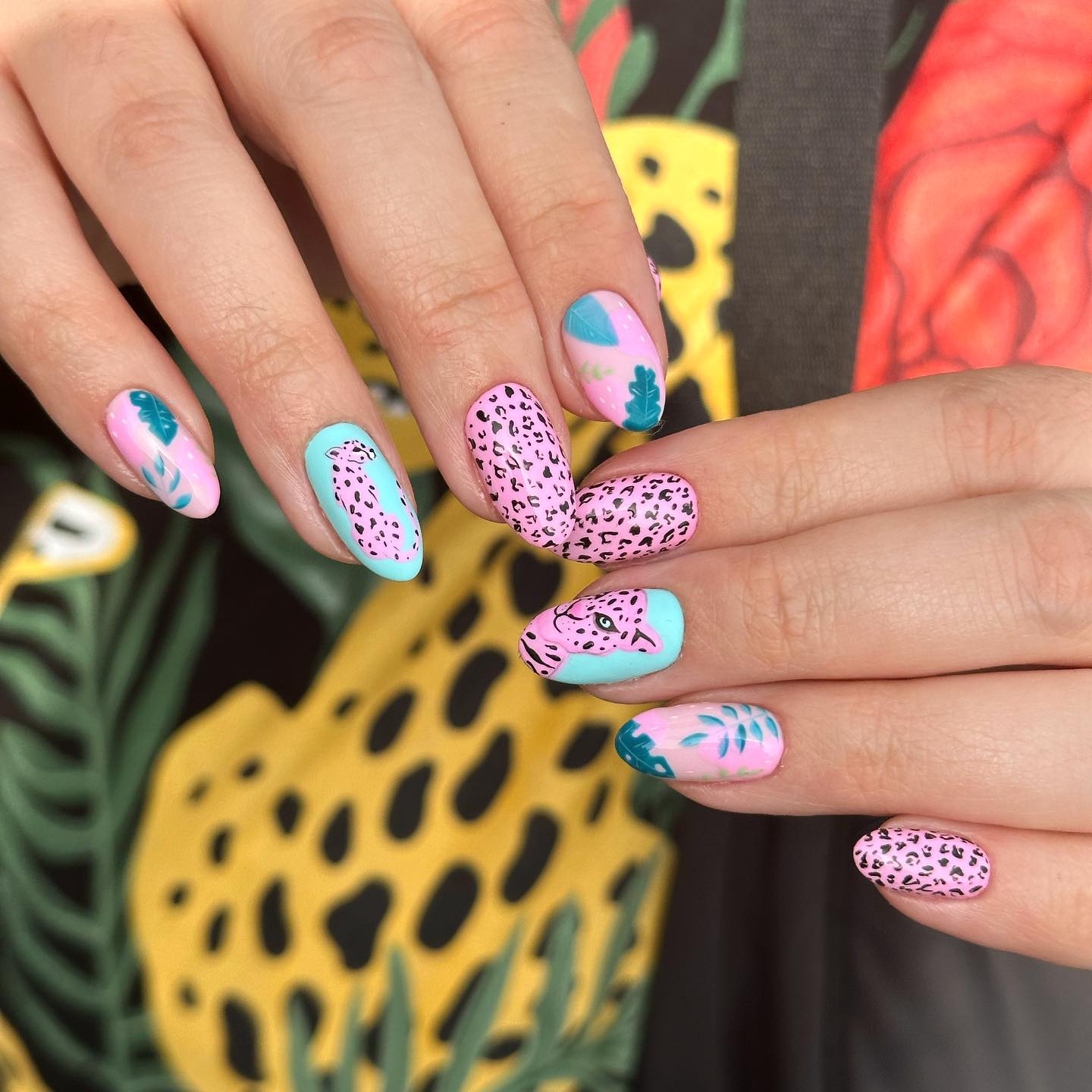 Pink Leopard Print with Tropical Leaves
