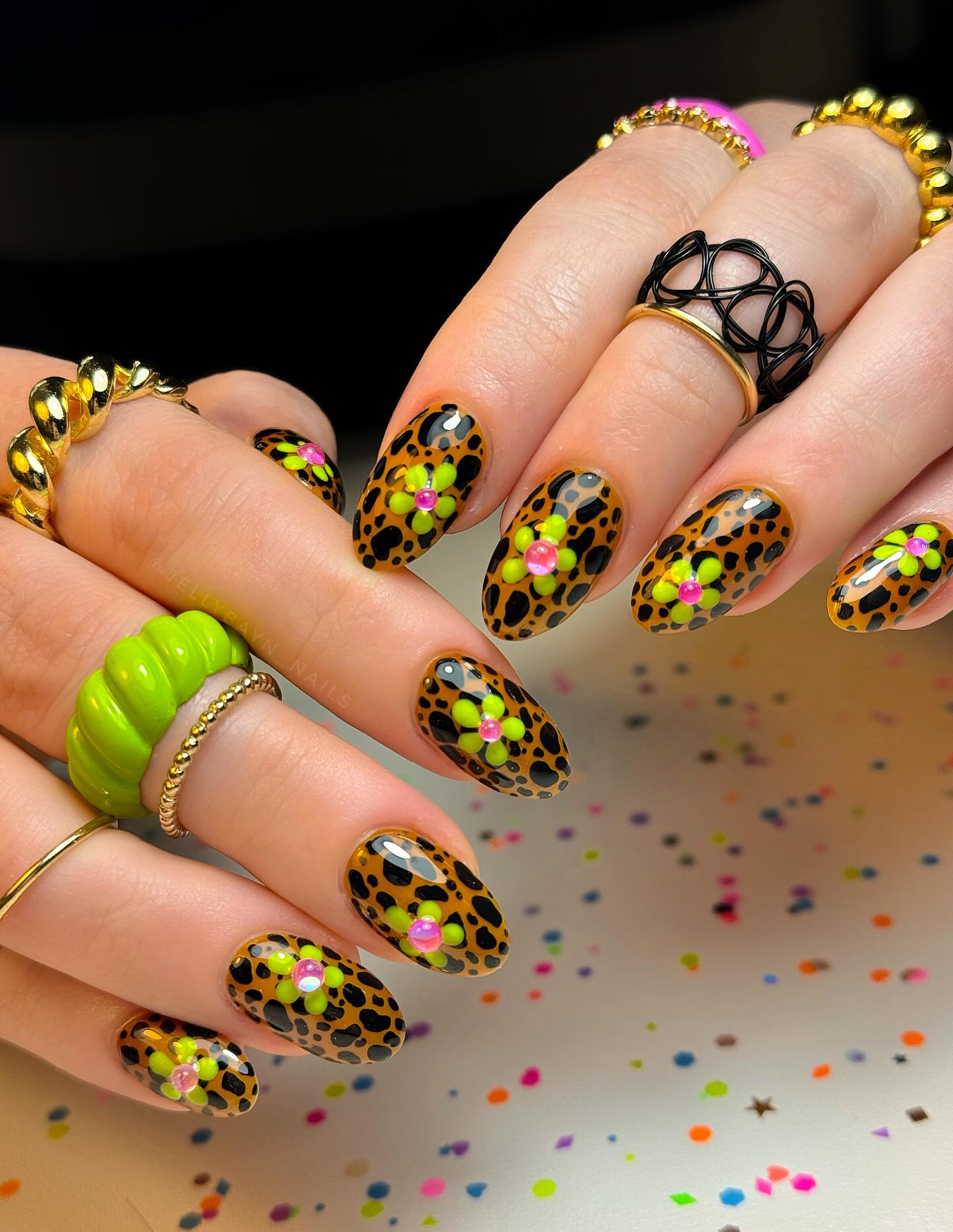 Brown Leopard Print With Neon Flower Accents