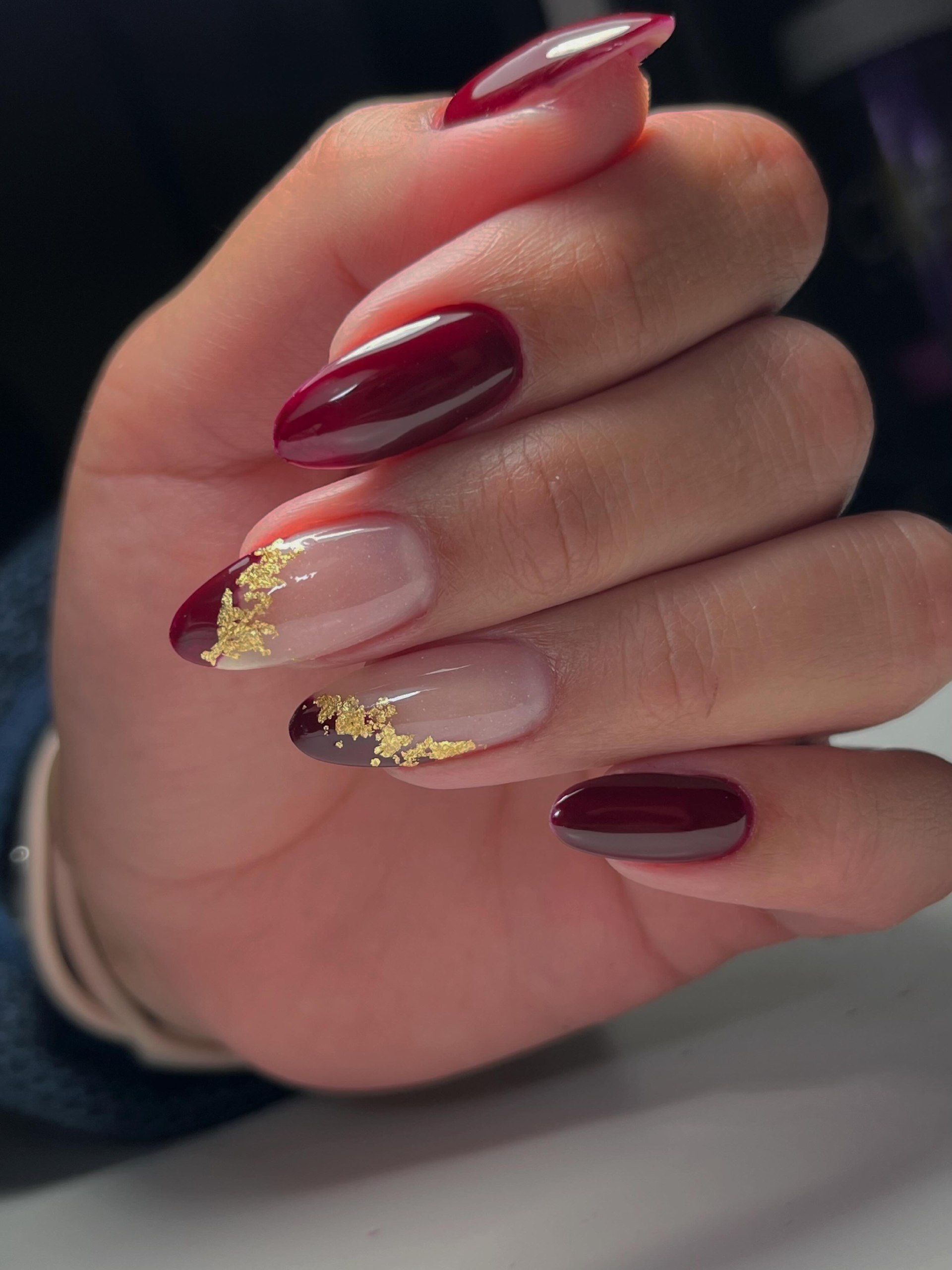 Deep Burgundy with Gold Foil French Accent