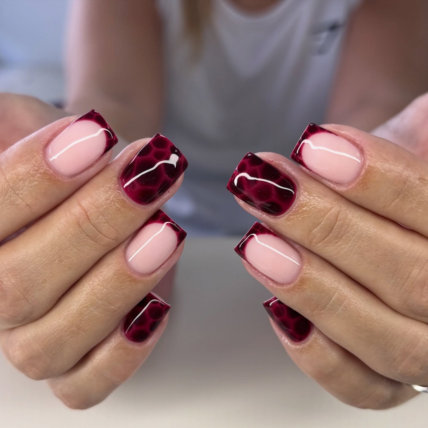 Deep Cherry French With Abstract Detail