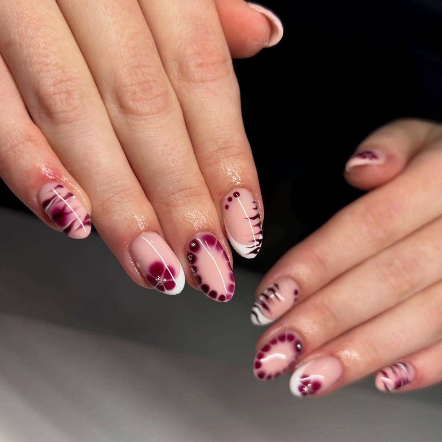 Chic Burgundy French Tip with Floral Accents