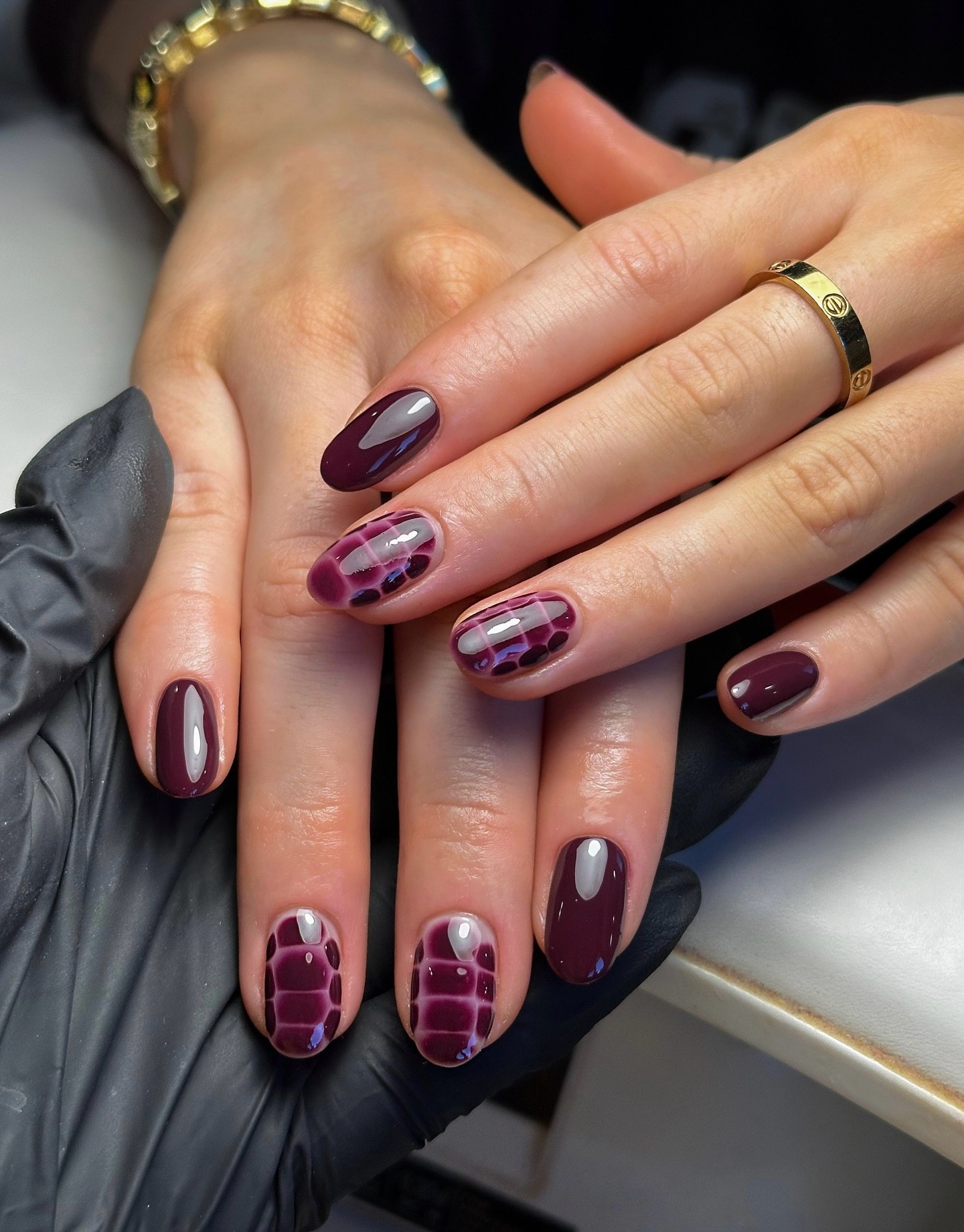 Deep Berry Croc Embossed Oval Nails