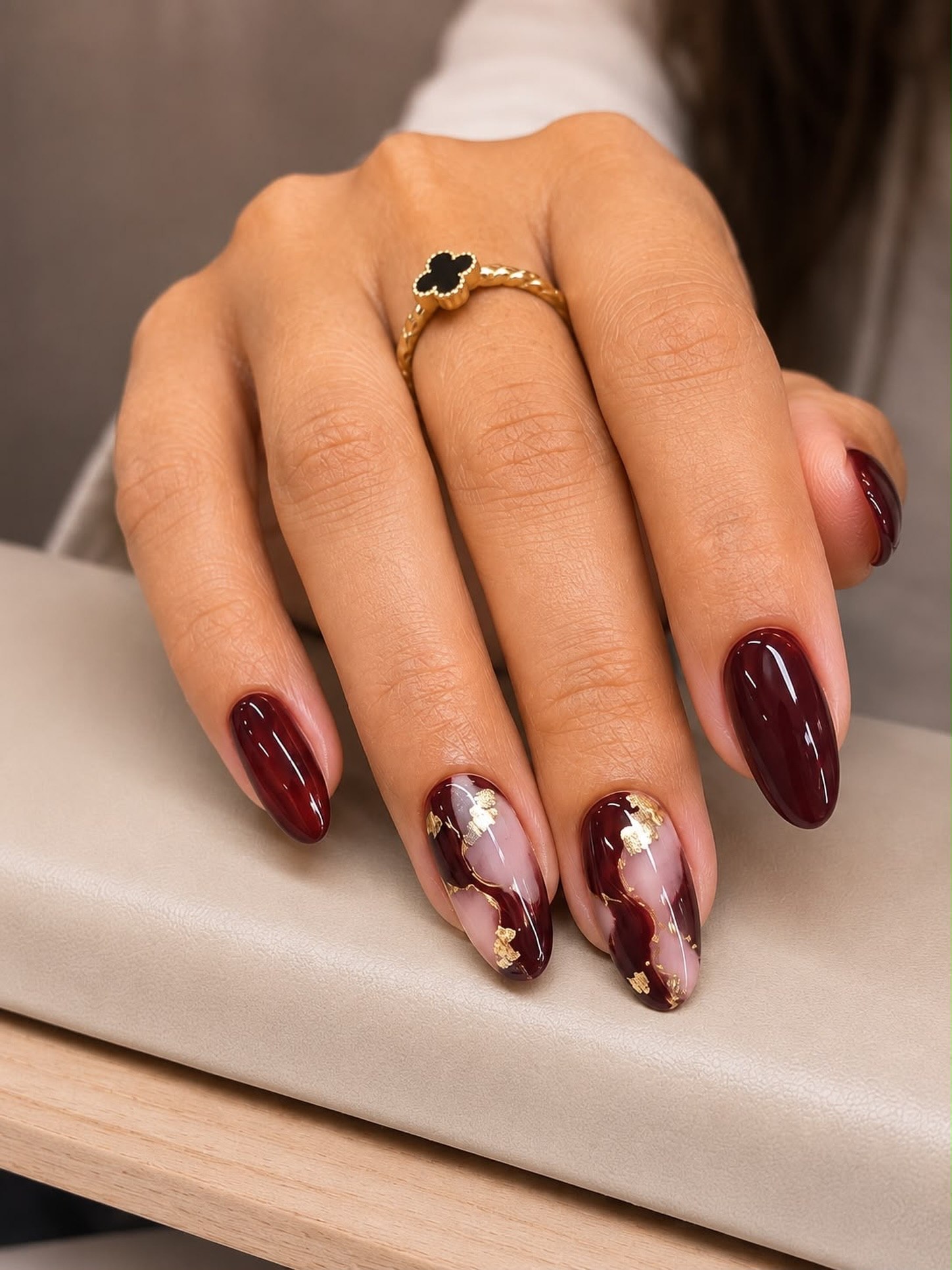 Deep Wine Marble with Gold Foil Accents