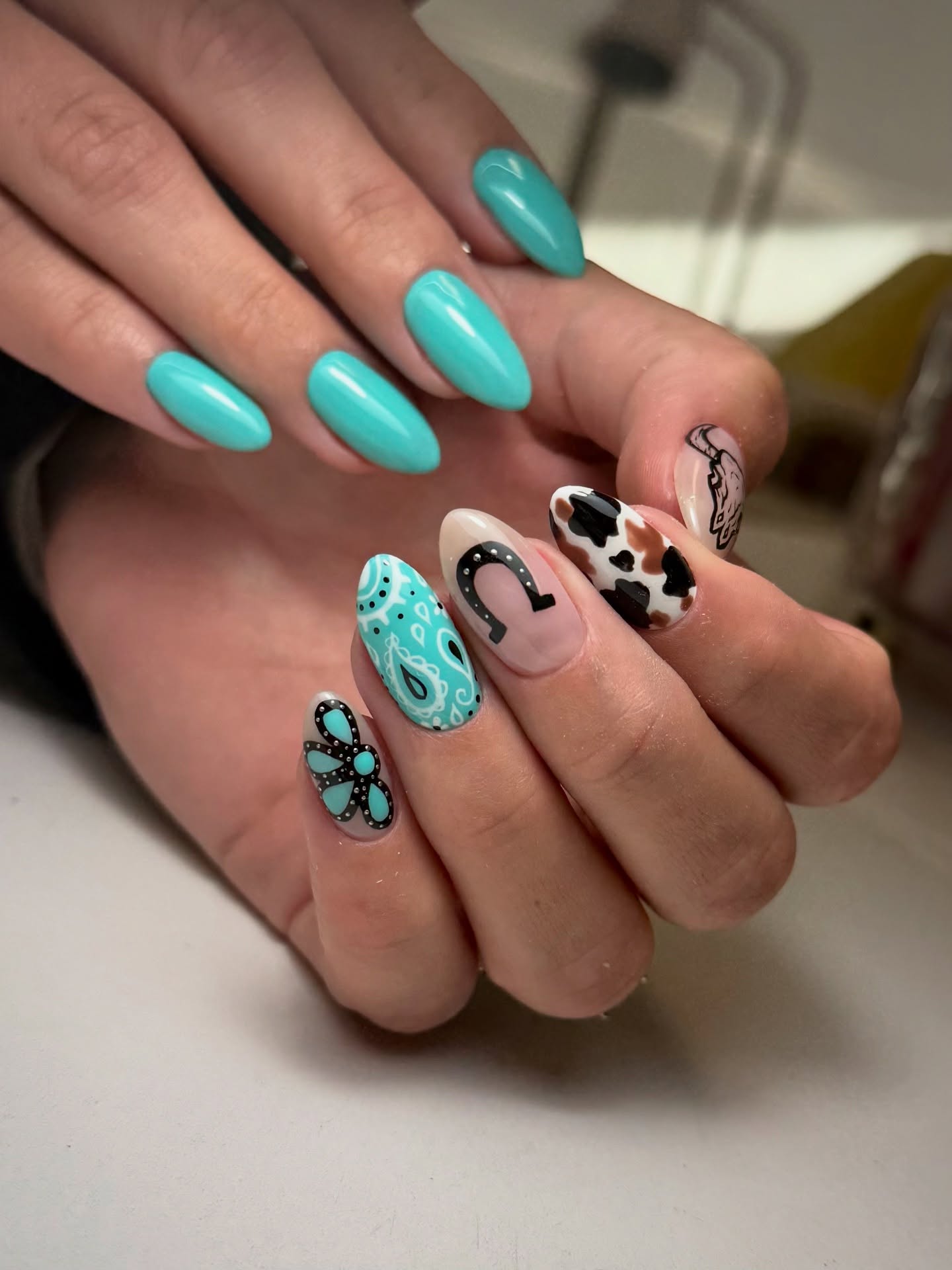 Turquoise Western Rodeo Nail Art
