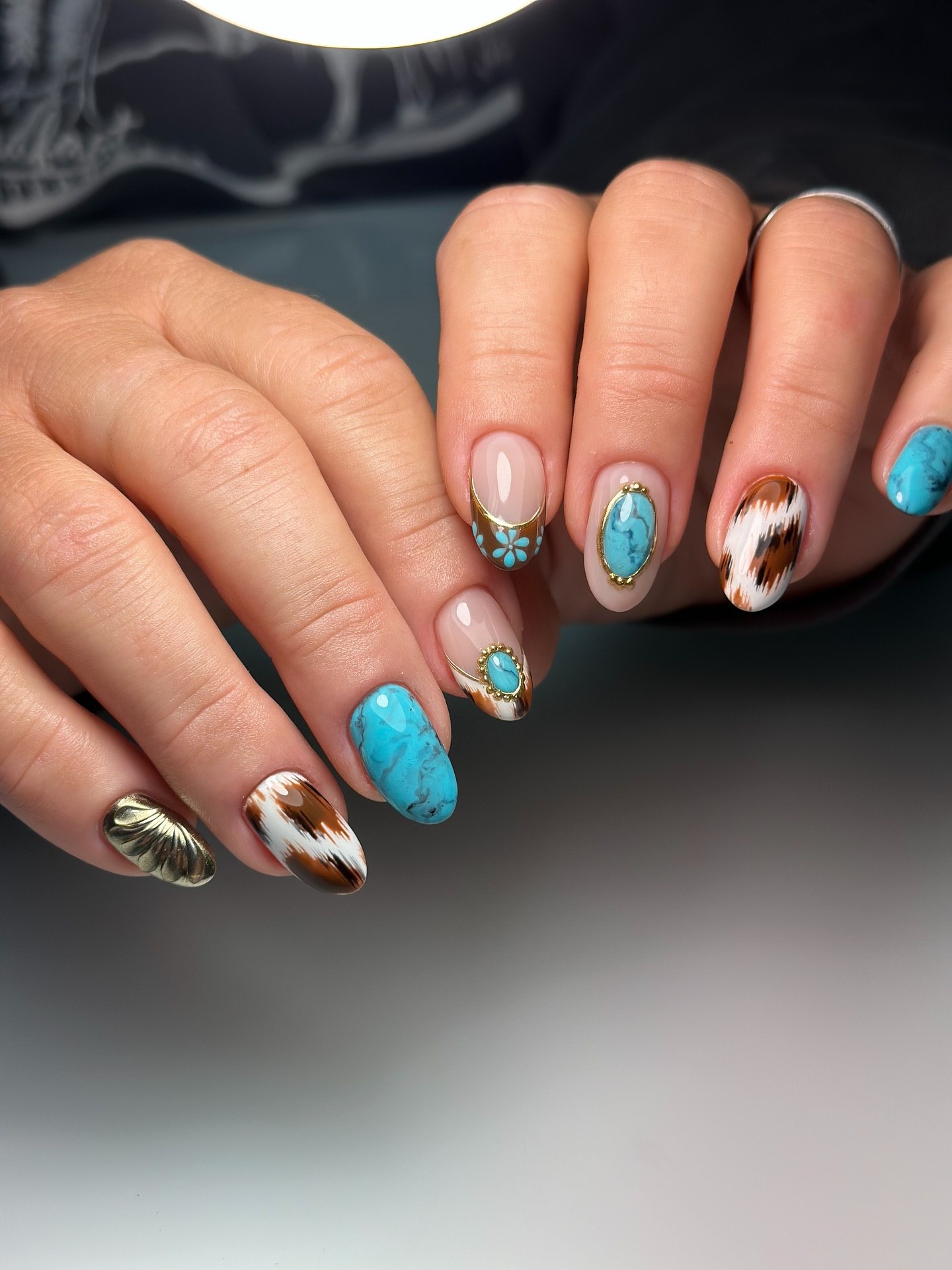 Turquoise Native American Inspired Oval Nails