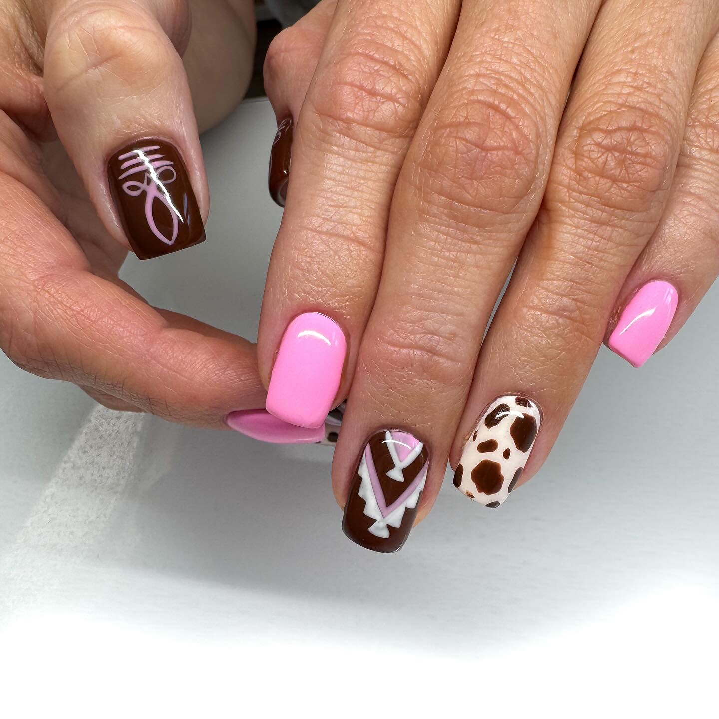 Cow Print & Pink Rodeo Ready Nails