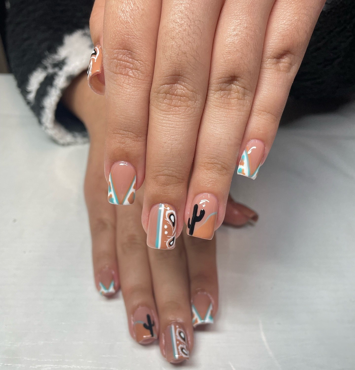 Desert Cactus French Tip Nail Art