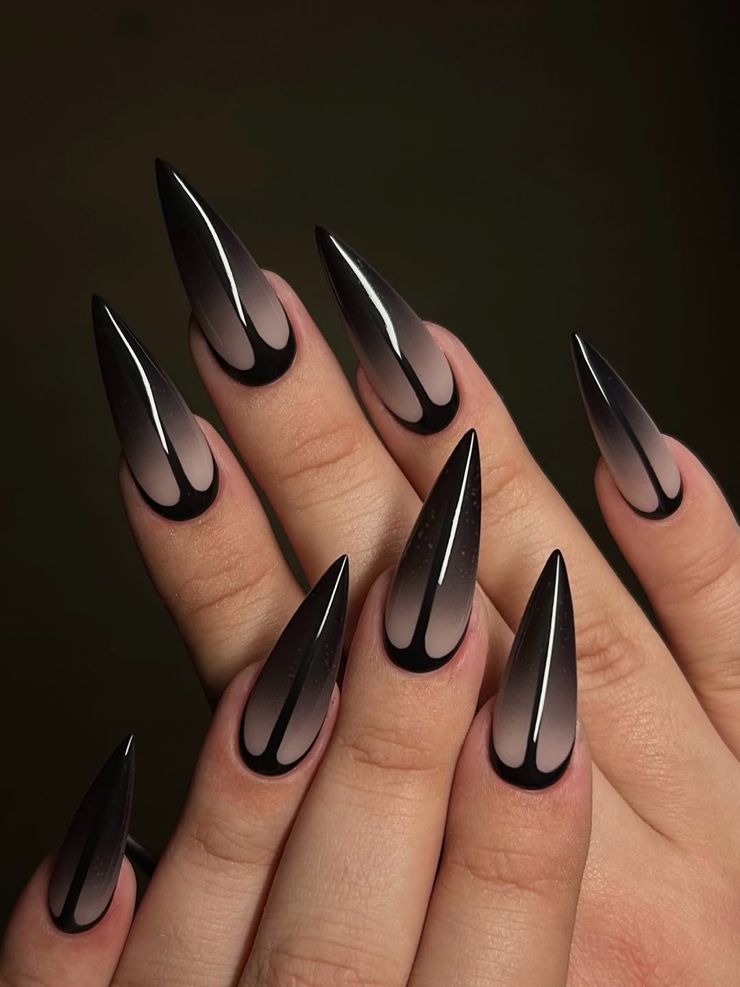 Black and Nude Ombre Stiletto Nails