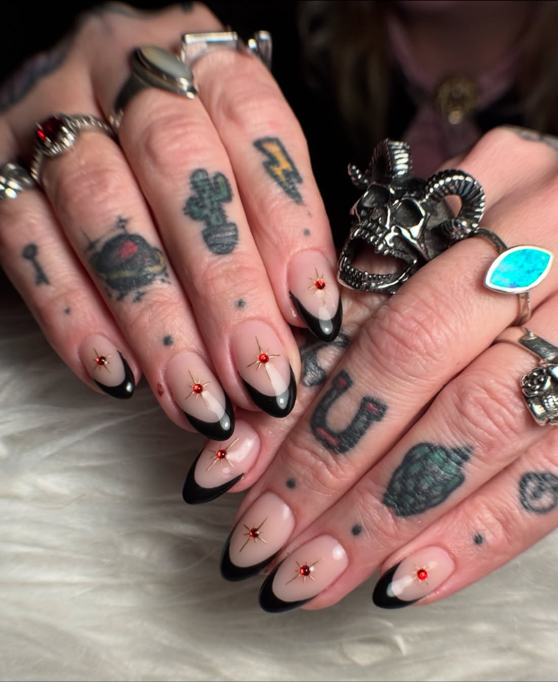 Gothic Starburst Black French Tip Nails