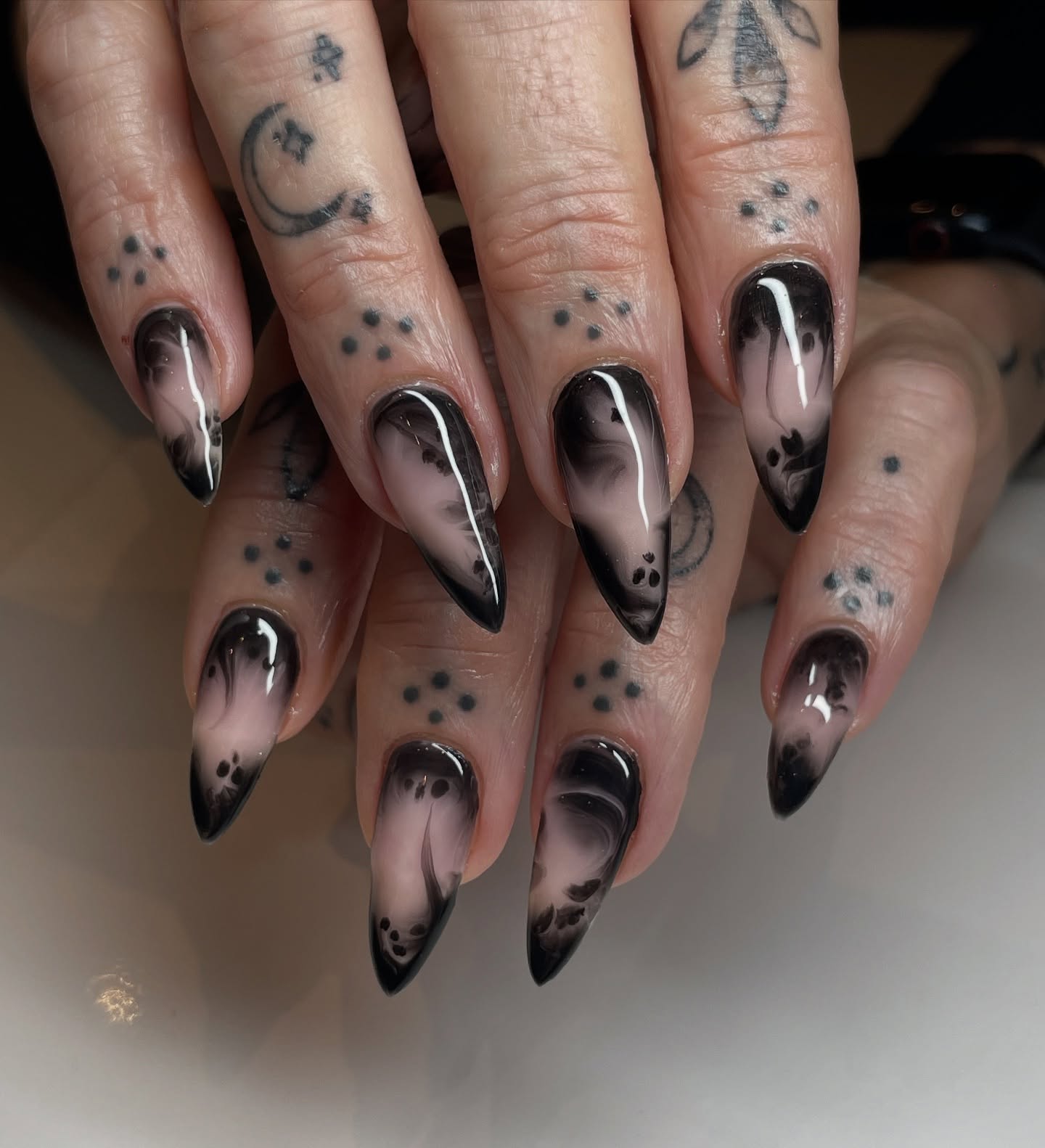 Smoky Black Fade Stiletto Nails