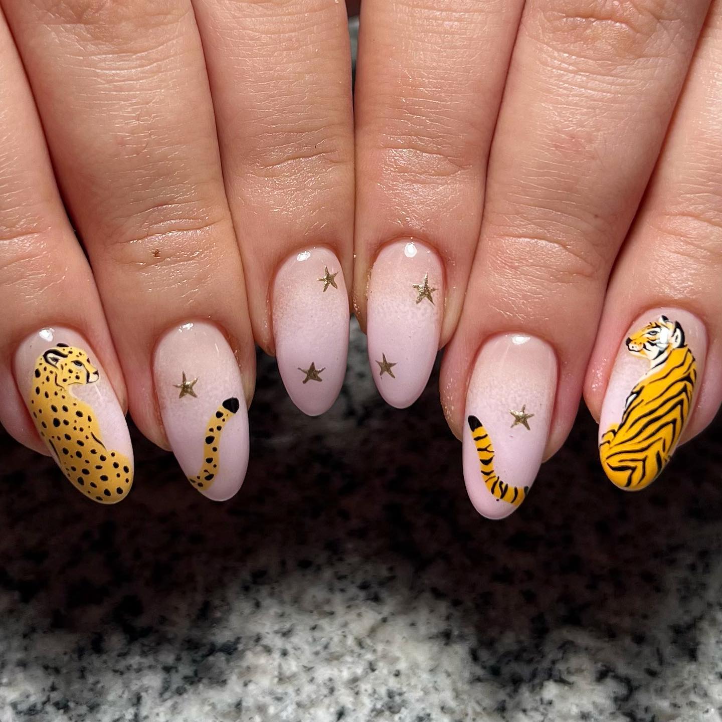 Playful Cheetah and Tiger Safari Almond Nails