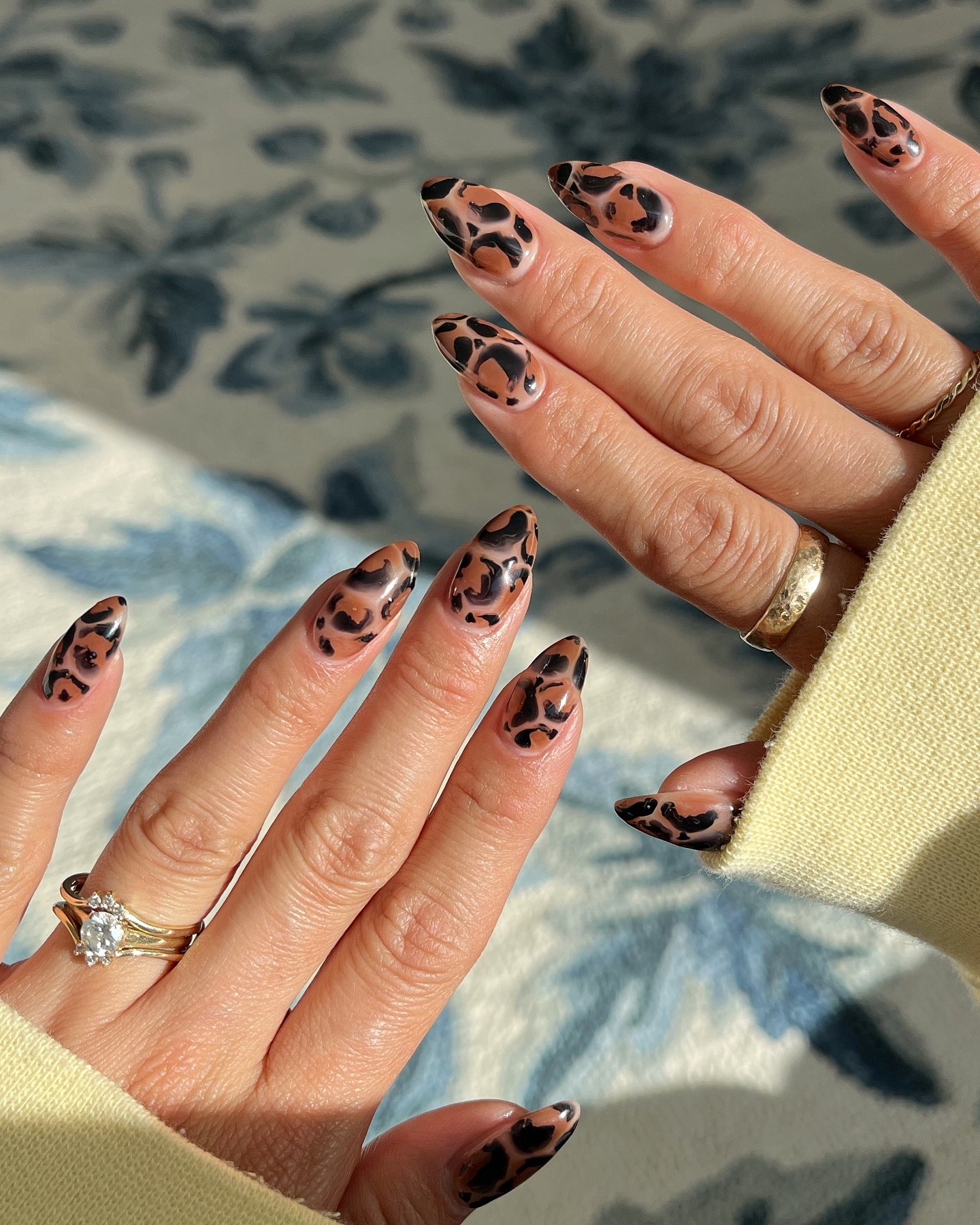 Brown and Black Cheetah Print Almond Nails
