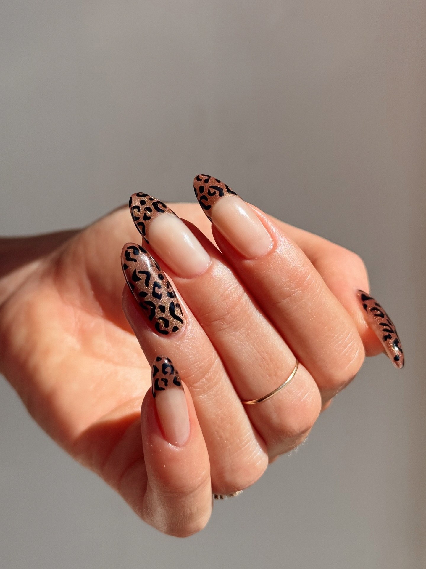 Leopard Print French Tips with Rose Gold Glitter