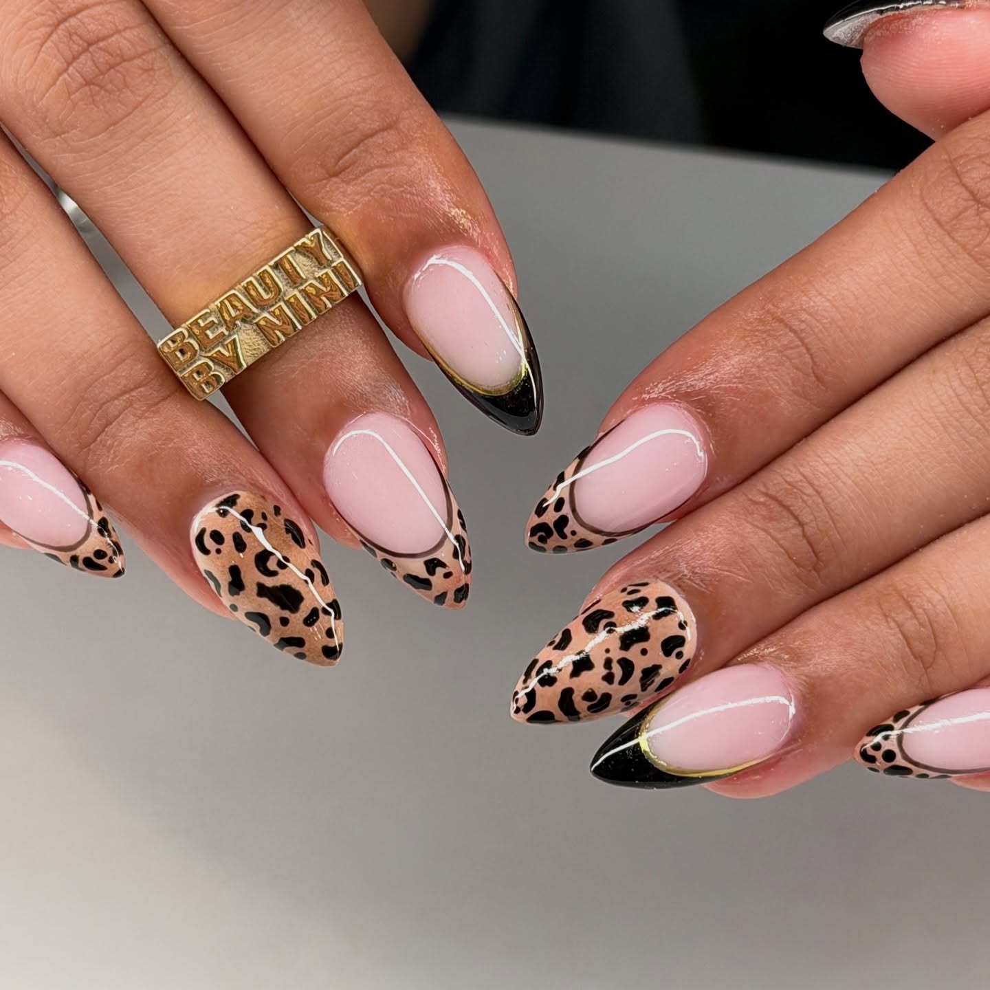 Leopard French Tips with Black Accent Nails