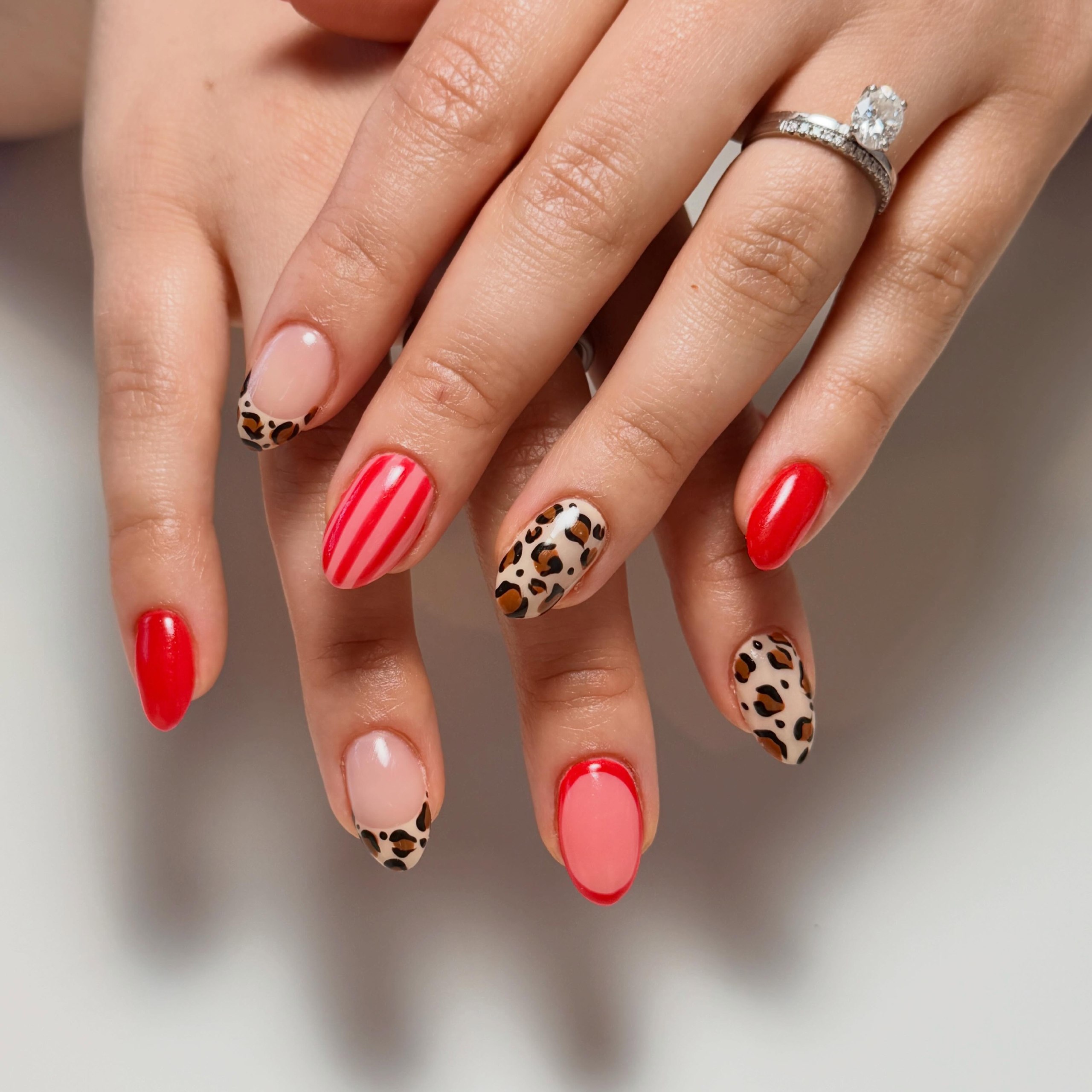 Classic Cheetah French Tip Almond Nails
