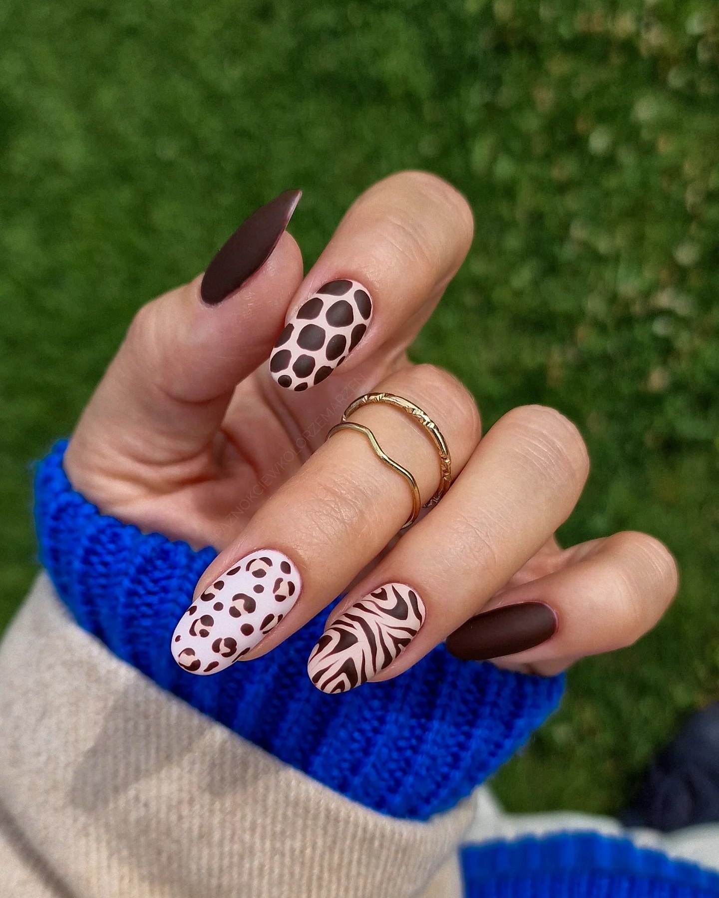 Matte Mixed Animal Print Stiletto Nails