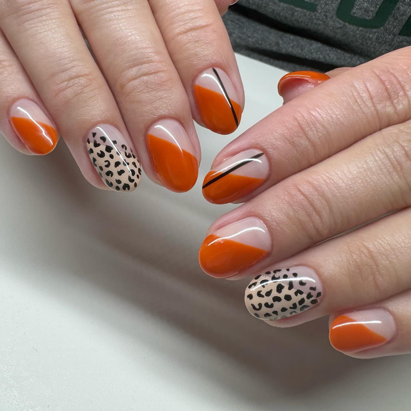 Orange Cheetah French Tip with Black Line Detail