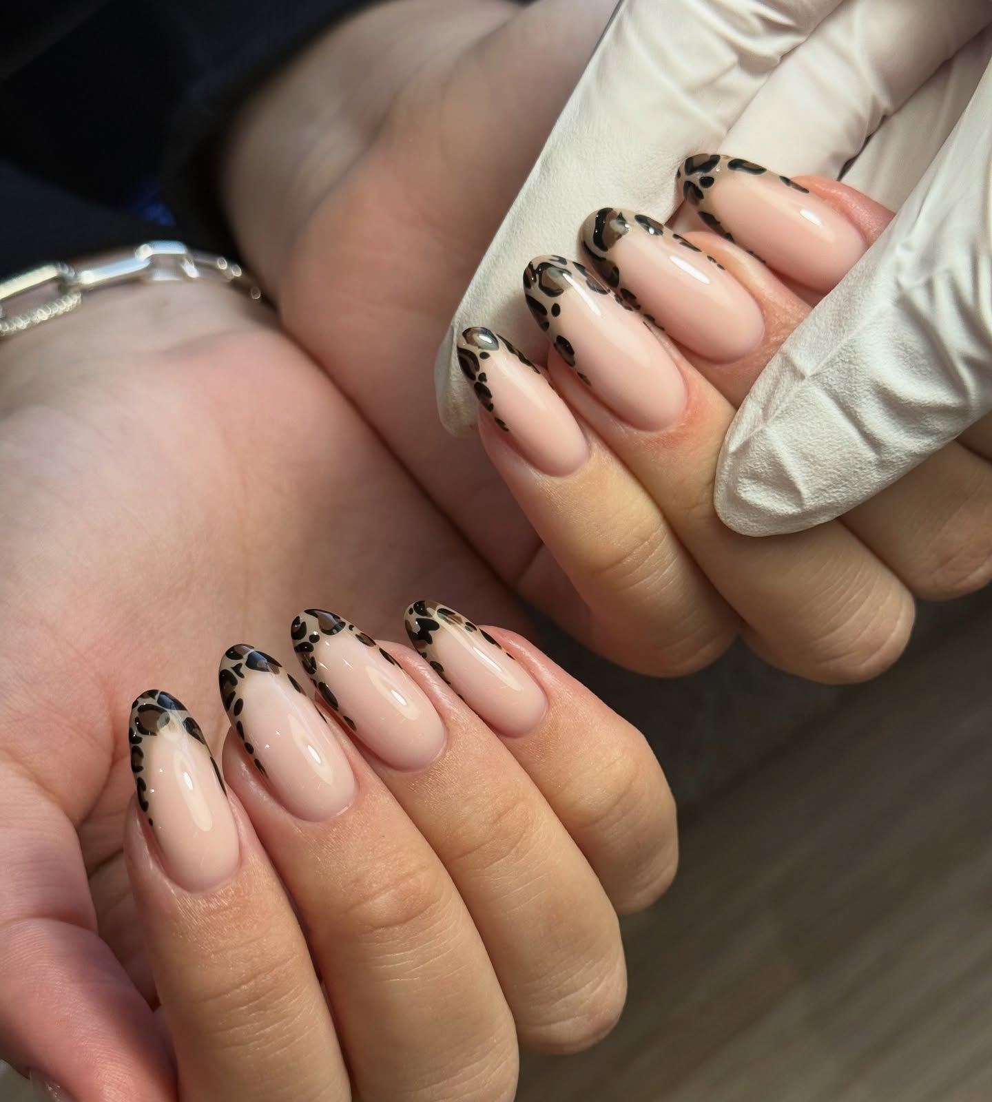Cheetah French Tip Almond Nails