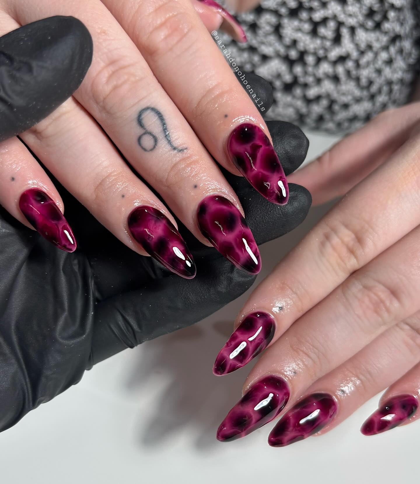 Deep Plum Cat Eye Stiletto Nails