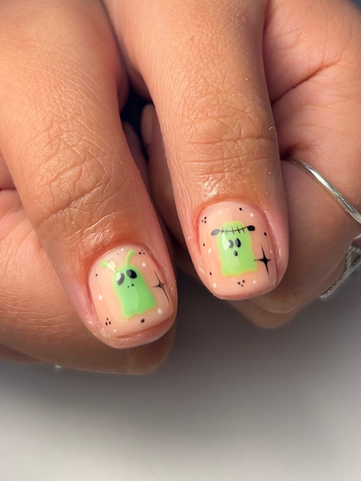 Playful Ghost Halloween Themed Short Square Nails