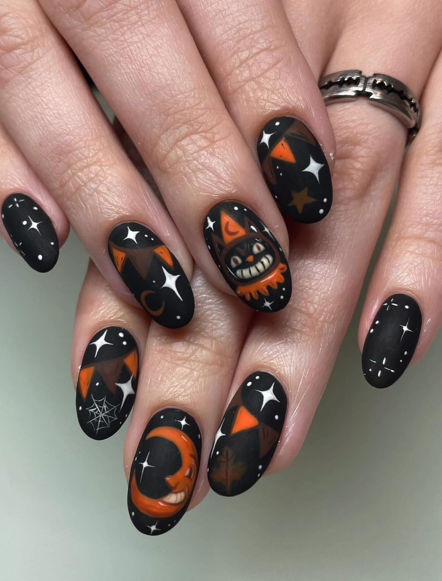 Spooky Halloween Character Matte Oval Nails