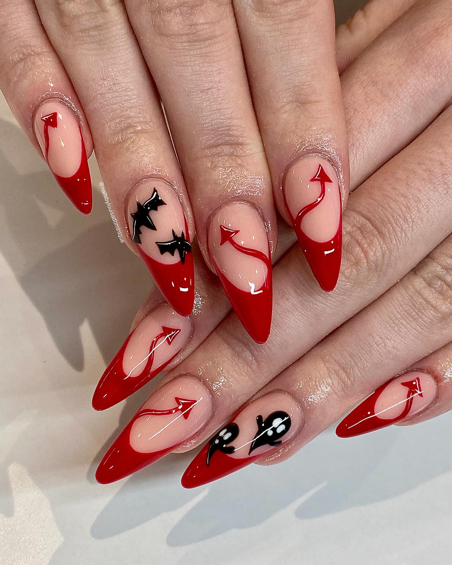 Devilish Red French Tip Halloween Stiletto Nails