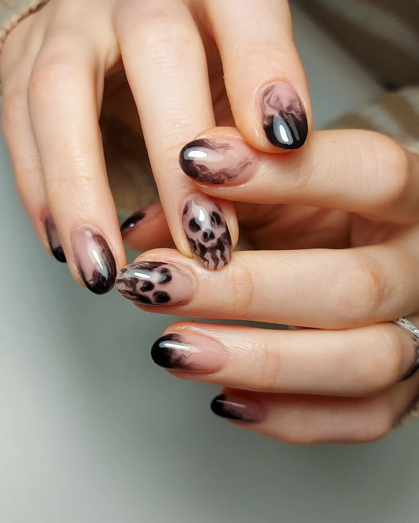 Ethereal Smoke Swirl Ombre Almond Nails