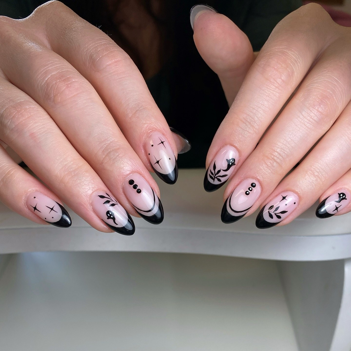 Mystical Black French Tip Halloween Nails