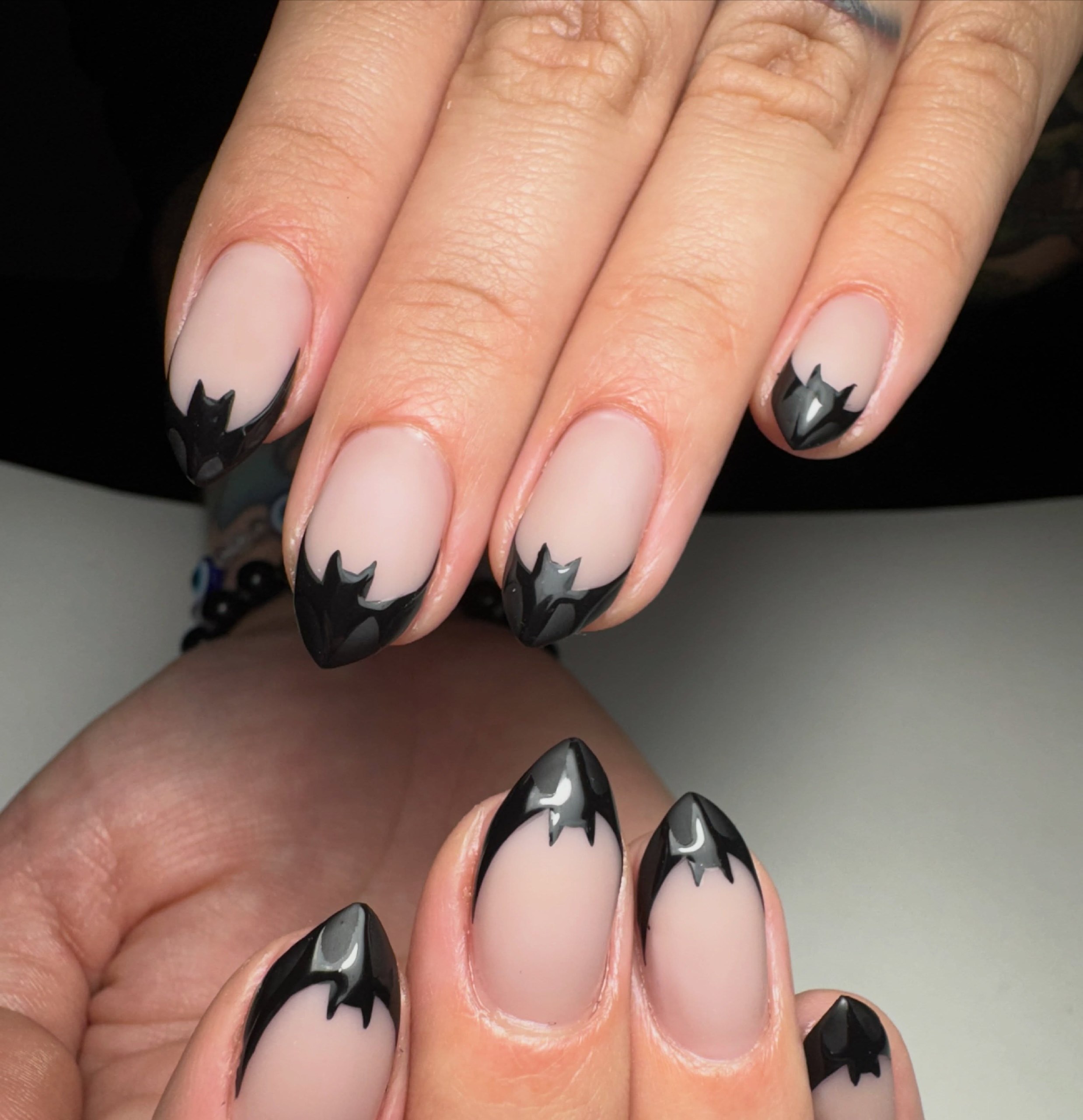 Black Bat French Tip Stiletto Nails