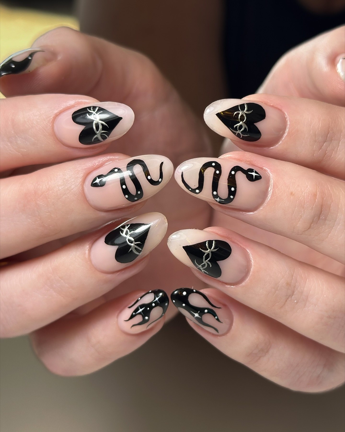 Black Gothic Snake and Flame Oval Nails