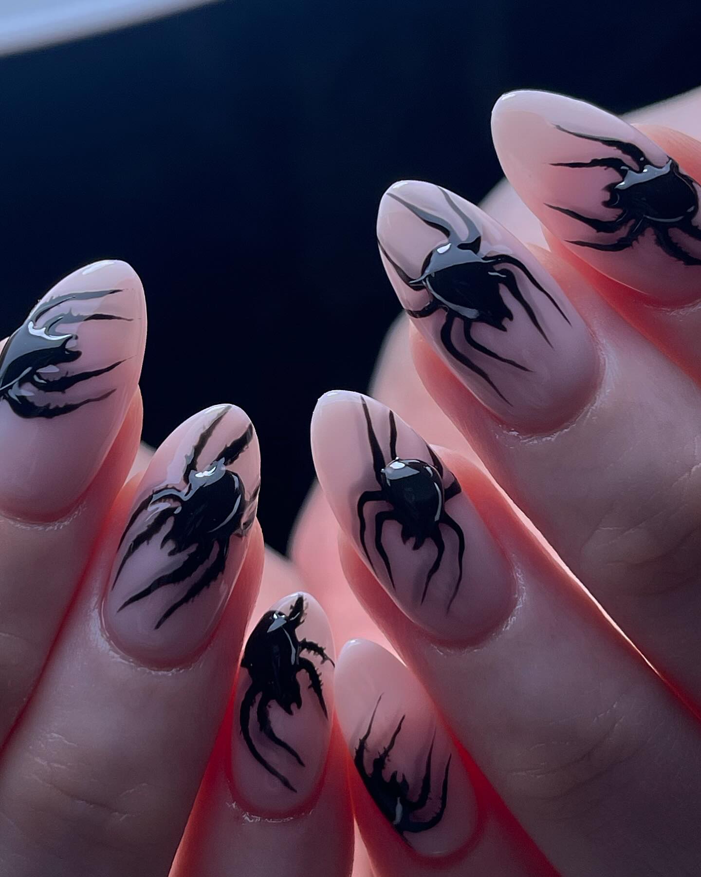 Black Spiderweb Glossy Almond Nails