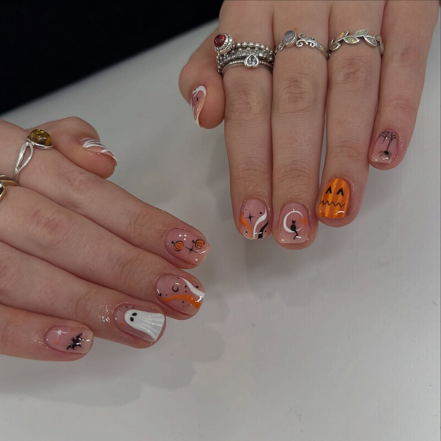 Cute Halloween Ghost and Pumpkin Nail Art