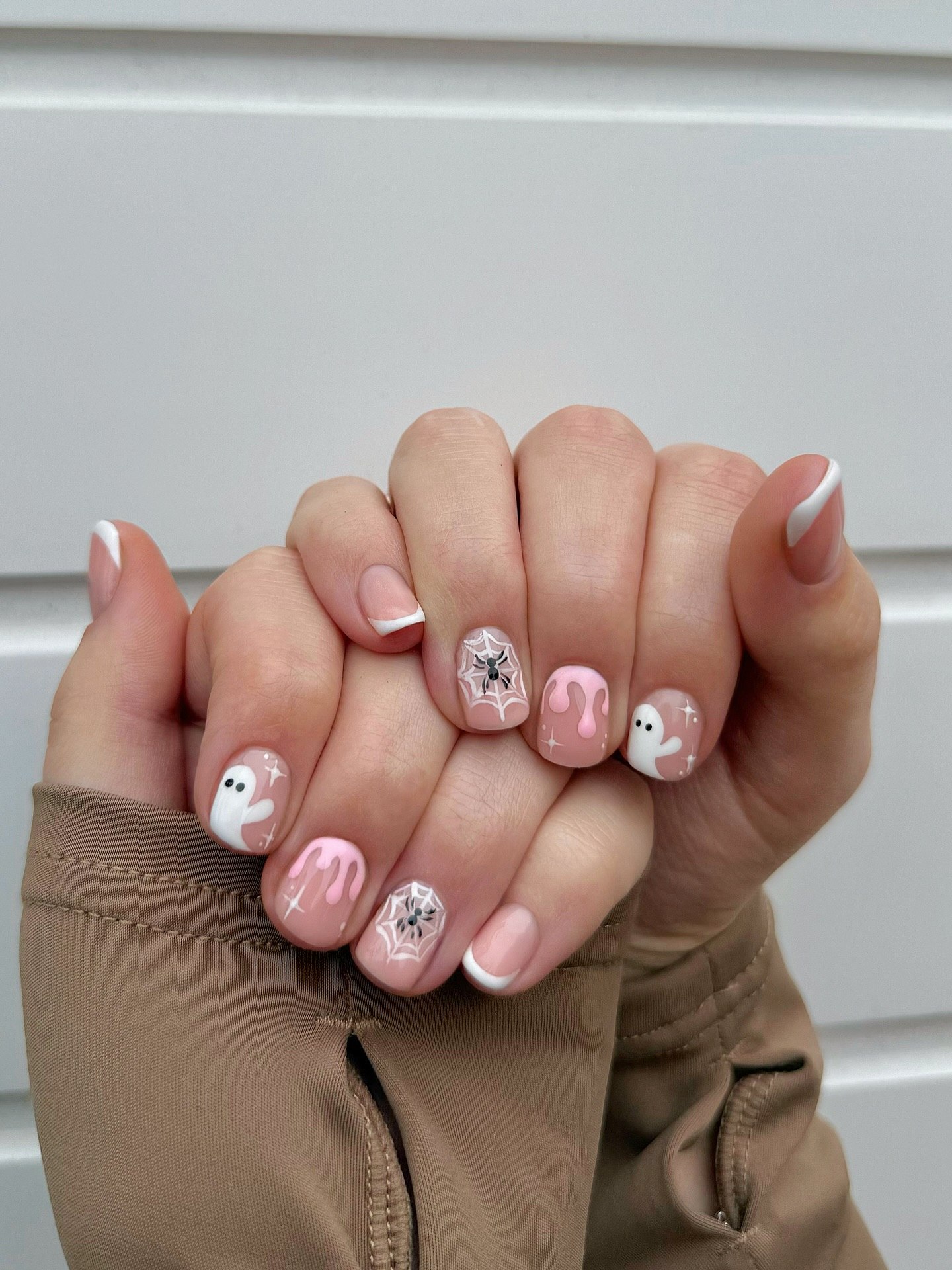 Cute Halloween Ghost & Spiderweb French Tips