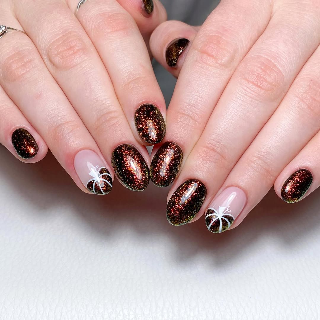 Sparkling Pumpkin Halloween French Tips