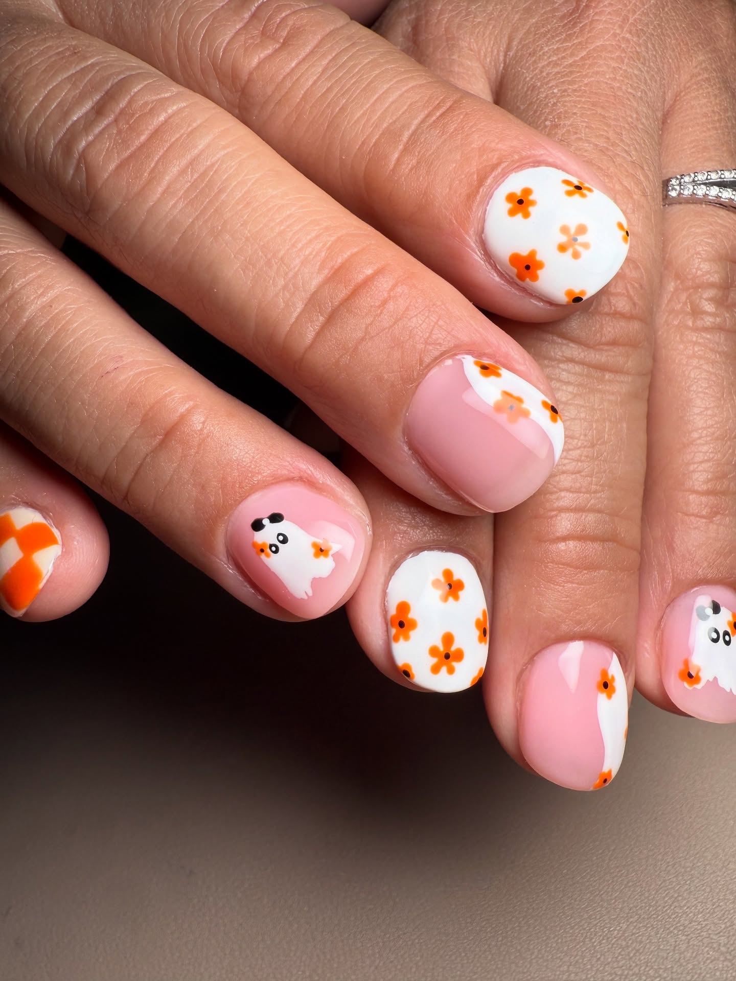 Cute Ghost Floral French Tip Nails