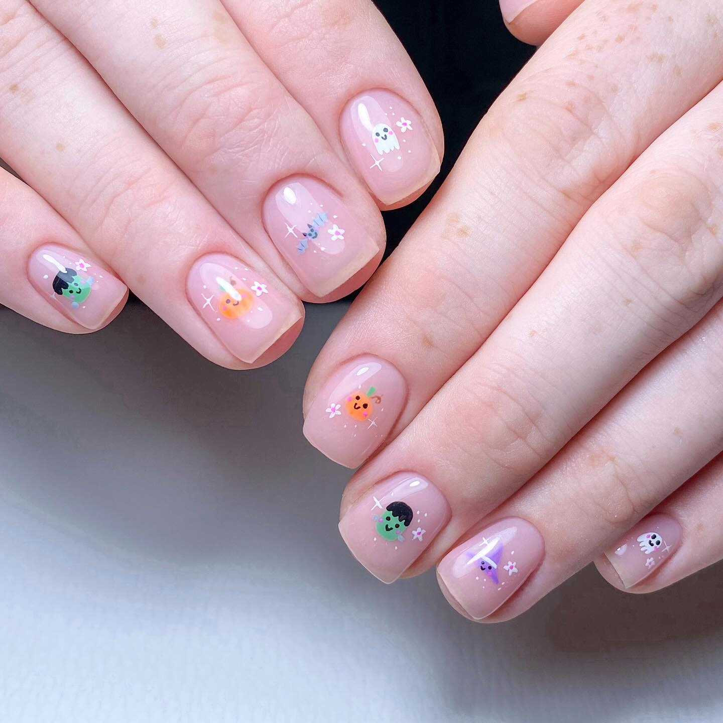 Cute Halloween Character Short French Tips