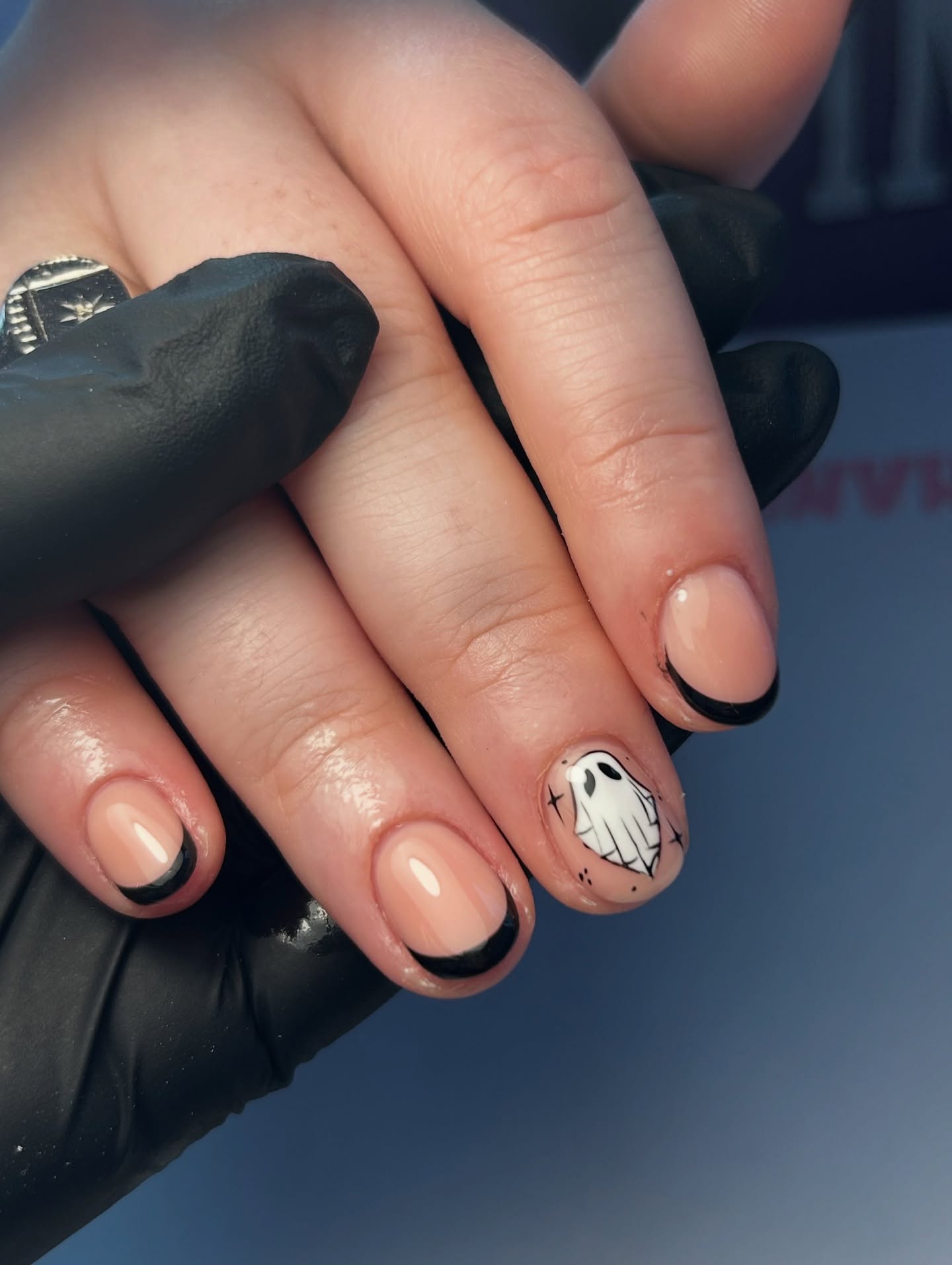 Spooky Black French Tip Ghost Nails