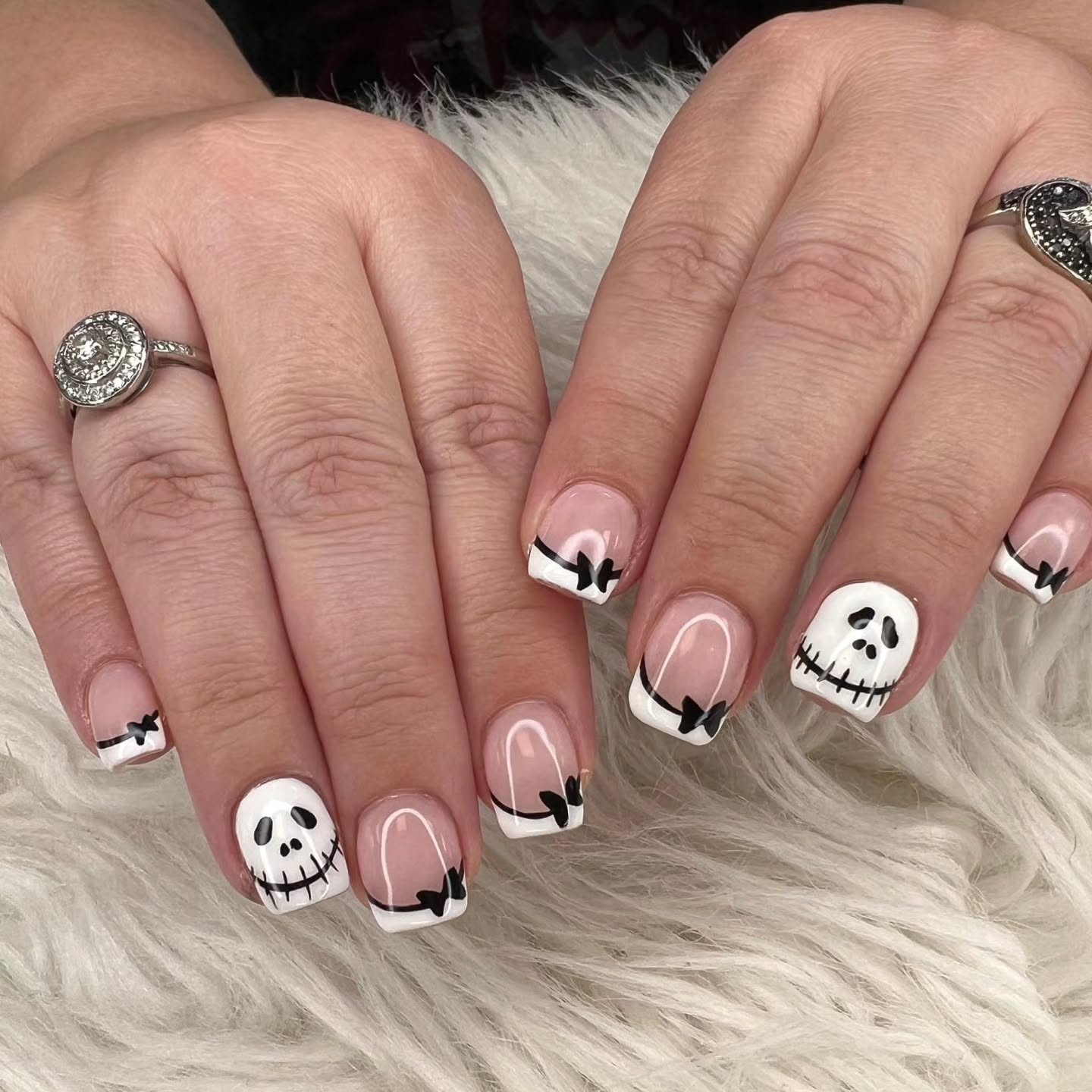 Halloween French Tips with Jack Skellington Accents