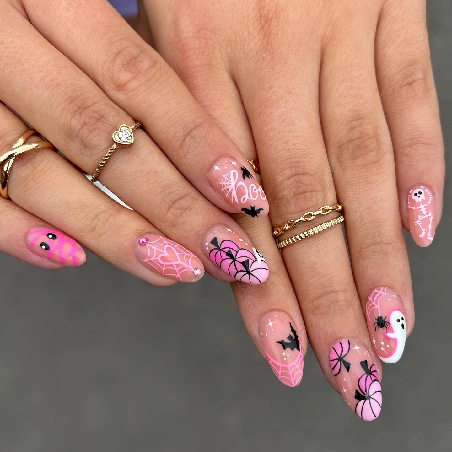 Pink & Playful Halloween Ghost & Bat Nails