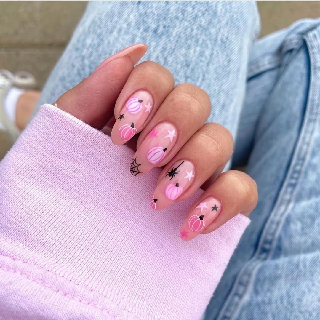 Pastel Pink Halloween Pumpkin & Spider Accents