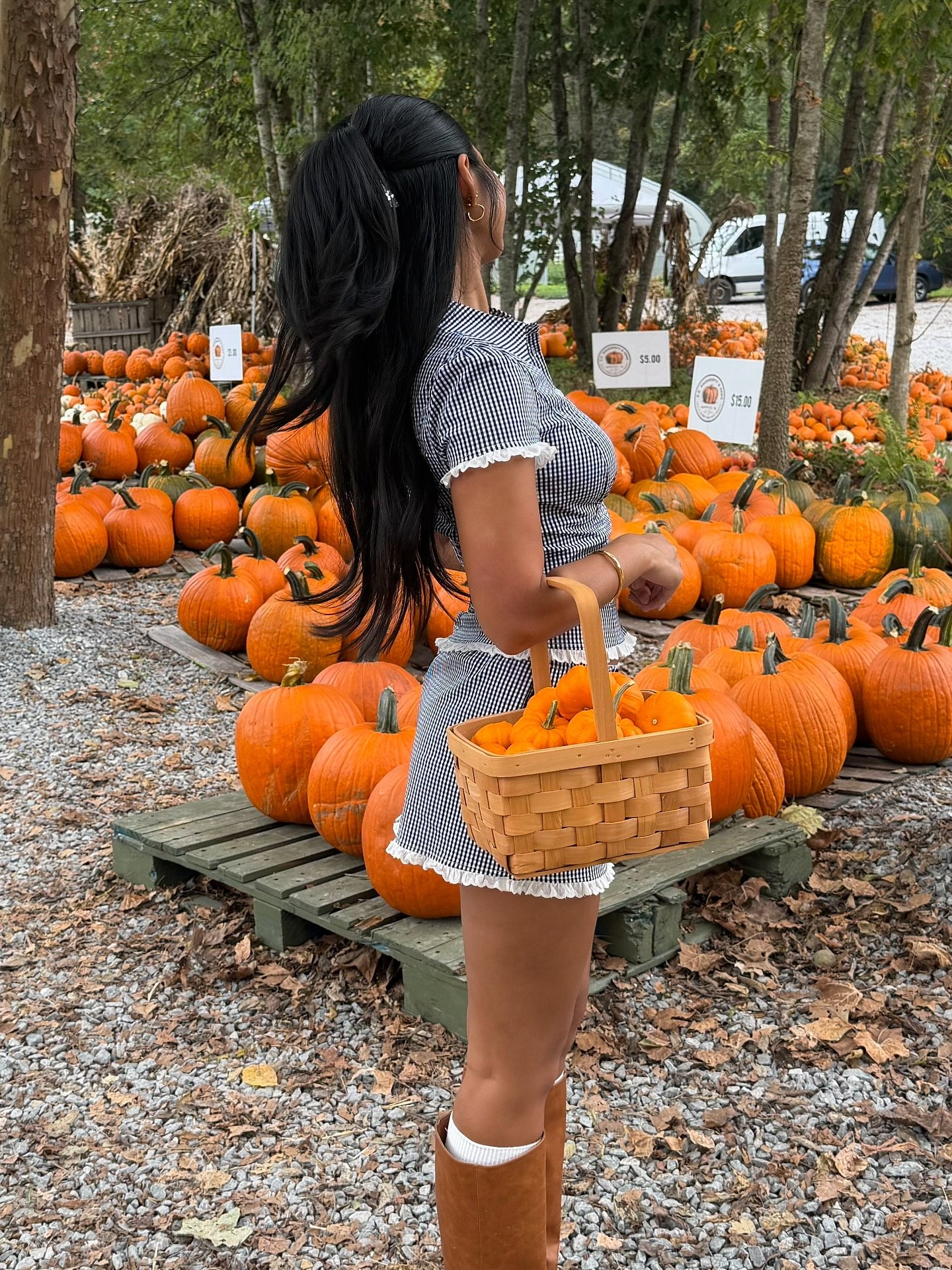 Gingham Set With Tall Boots Pumpkin Patch Outfit