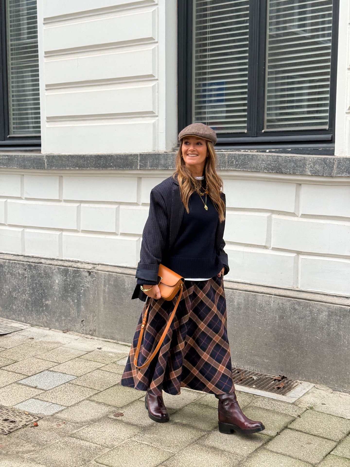 Plaid Maxi Skirt And Oversized Blazer Combo