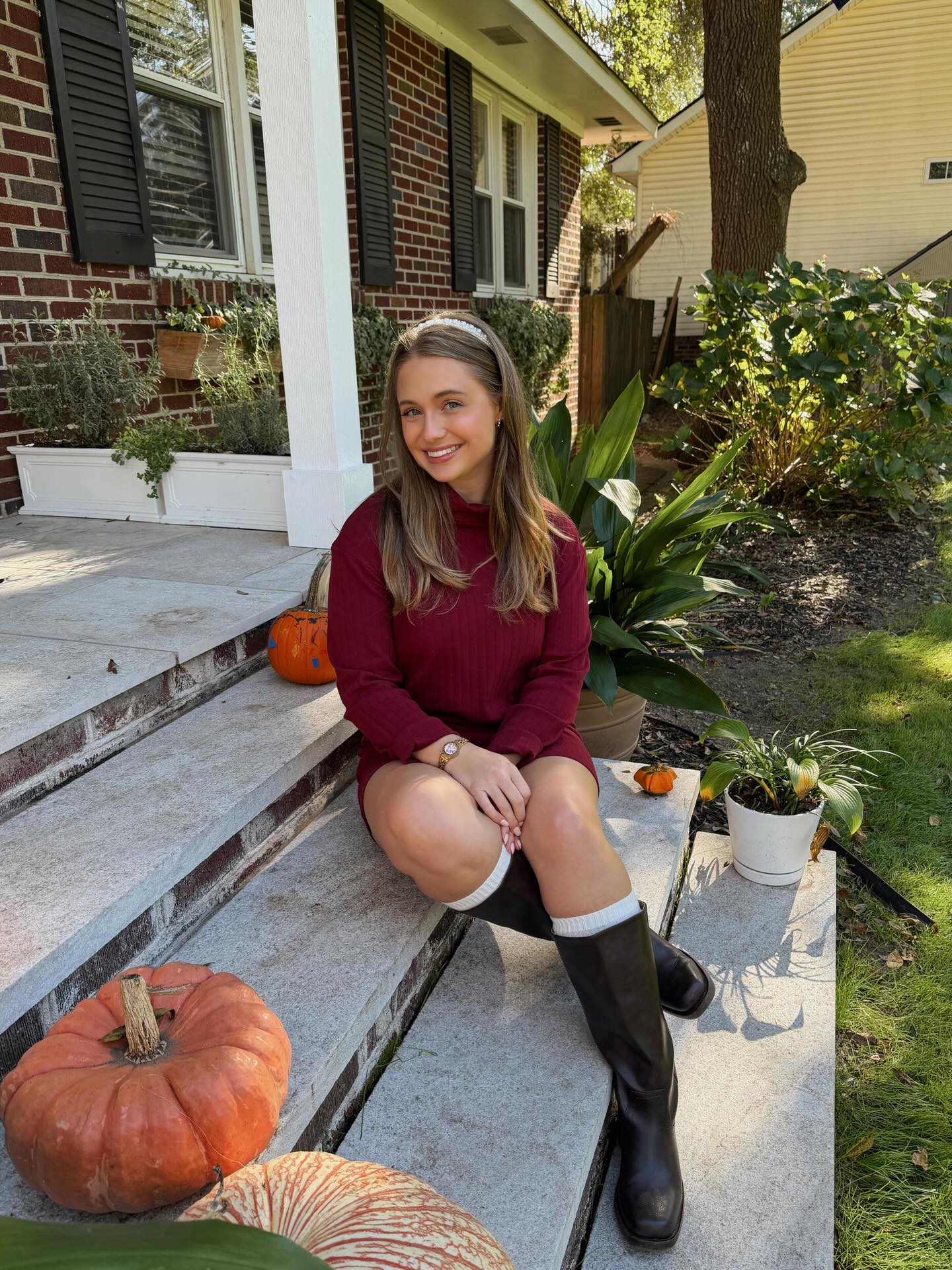Cozy Burgundy Sweater Dress With Knee High Boots