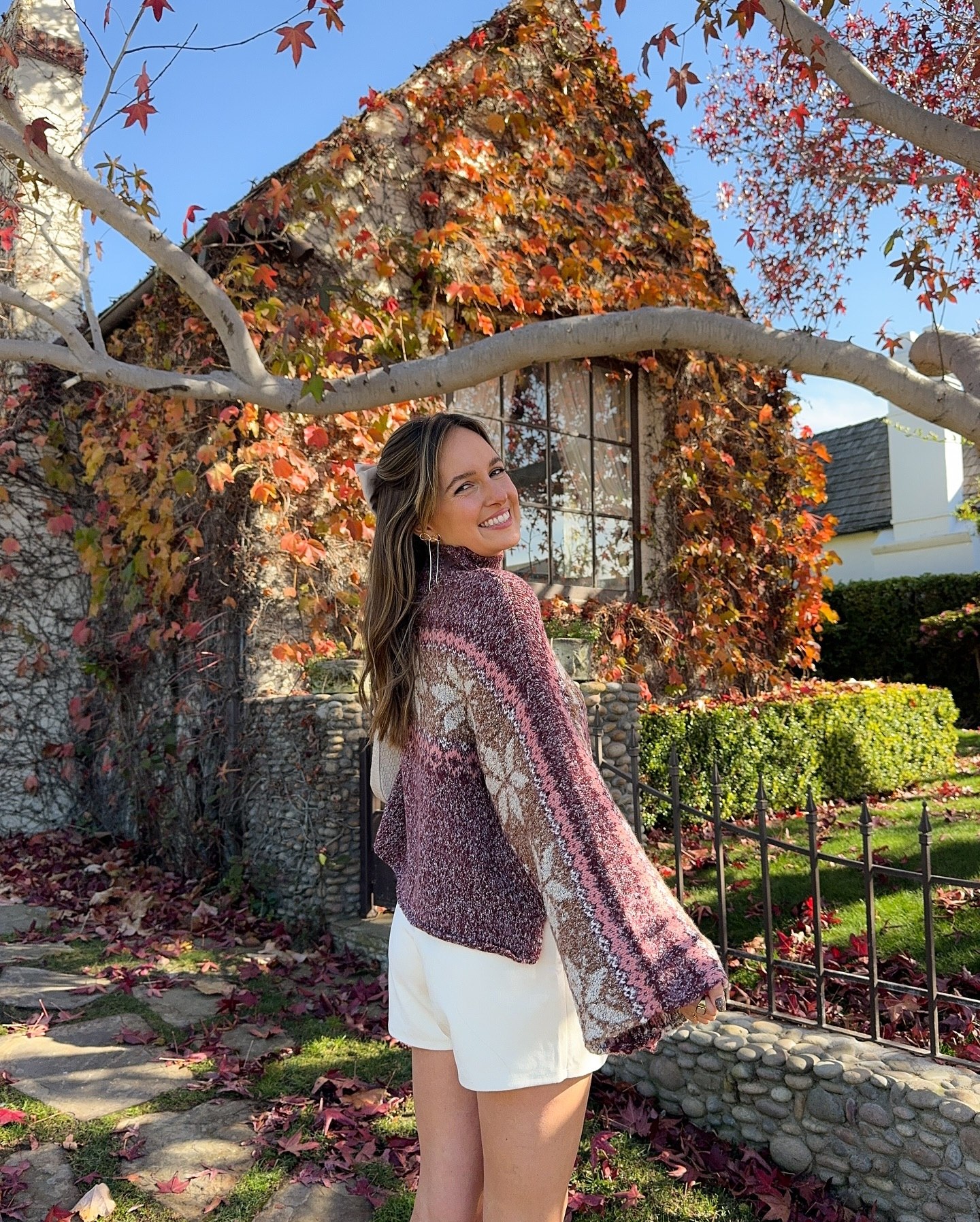 Cozy Knit Pullover With Chic White Shorts